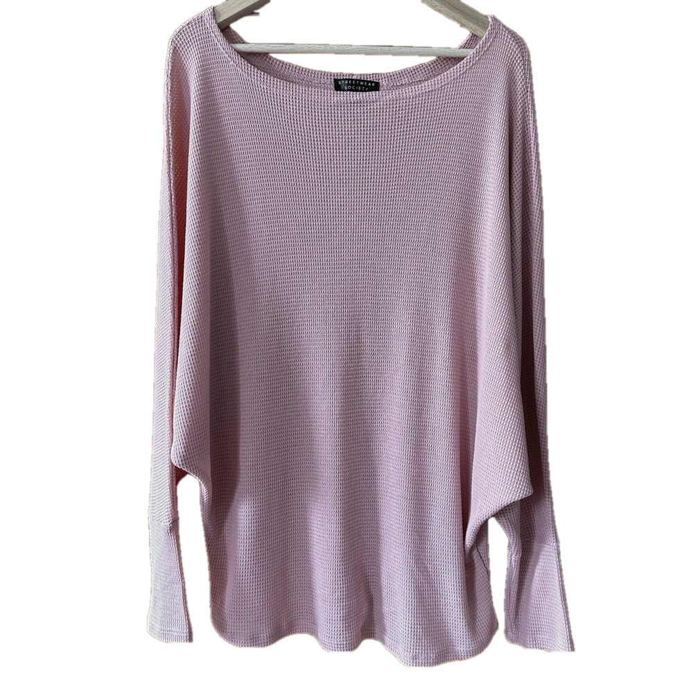 Streetwear Society Dolman Sleeves Long Sleeve Top Peach Pink Knit - Large